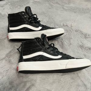 Vans SK8-HI Leather Black/Leopard Slim Zip size 8.5